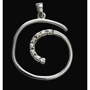 Vintage Sterling Silver 925 Spiral Pendant Cubic Zirconia Modern Swirl Charm 2g